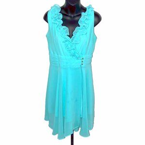 Teal Ruffled Front Closure Dress Size Medium